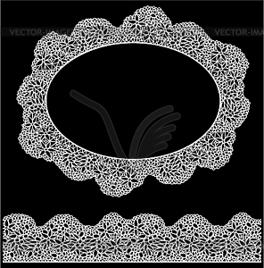 Lace oval frame and seamless stripe. Vintage white - vector clipart