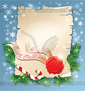 Christmas greeting magic scroll with wax seal of - vector clipart