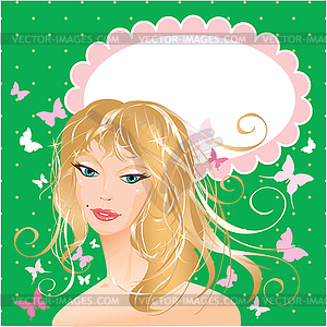 Blonde girl beautyful face - portrait on polka dot - vector clip art