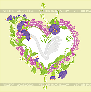 Convolvulus Flowers bouquet and lace heart - - vector image
