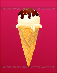 Vanilla Ice cream cone with Chocolate glaze - vector image