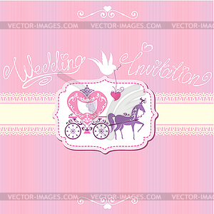 Vintage wedding invitation with retro horse carriage - vector clip art