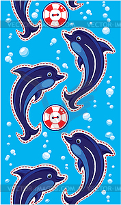 Seamless sea vertical border with dolphins and - vector clipart