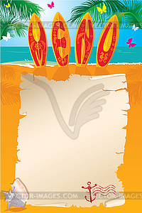 Menu Design - surf boards with text and parchment - vector clipart