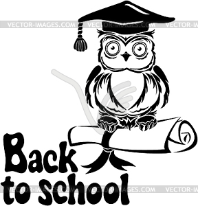 Decorative bird - owl with graduation cap and - vector clipart