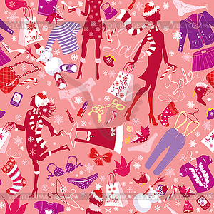 Seamless pattern in pink colors - Silhouettes of - vector clipart / vector image