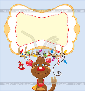 Funny reindeer with christmas lights tangled in - vector clipart