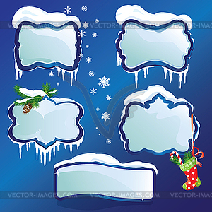 Collection of glossy winter frames with snowdrifts - vector image