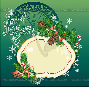 New Year background - fir tree branches and pine - vector image