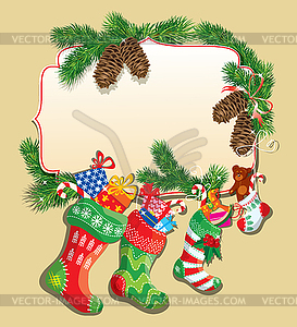 X-mas and New Year card with family Christmas - royalty-free vector image