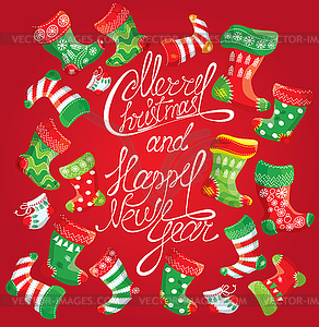 X-mas and New Year card with family Christmas - vector image