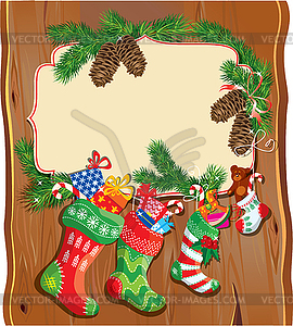 X-mas and New Year card with family Christmas - vector image