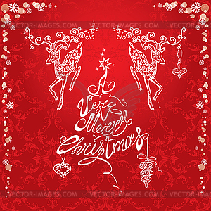 Holiday card with reindeers and hand - vector clipart