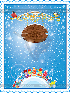 Christmas and New Year holidays card with small - vector image