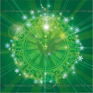 Christmas and new year background with golden watch - vector clip art