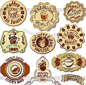 Set of coffee labels - icons of cup and hand written - vector image