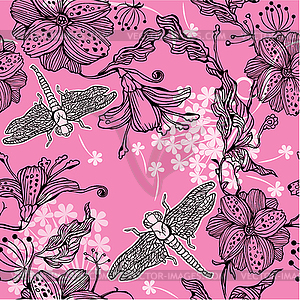Seamless Floral Pattern With hand-drawn flowers - vector image