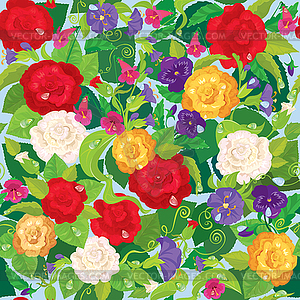 Бесшовные фон с красивыми цветами - розы, - векторный рисунок