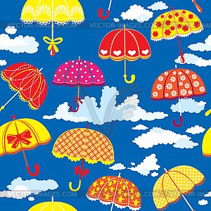 Seamless pattern with colorful umbrellas and - vector image