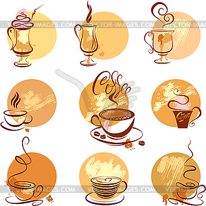 Set of coffee cups icons, stylized sketch symbols - vector image