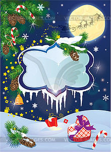 Christmas and New Year card with flying rein deers - vector image