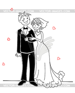 Funny bride and groom - vector image