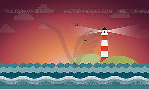 Rays coming out of lighthouse in night - vector clipart
