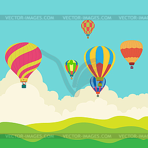 Hot air balloon in sky - vector EPS clipart