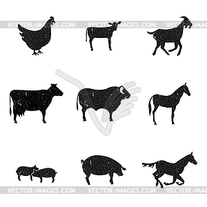 Farm animals silhouette - vector image