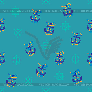 Seamless of helm, rope and anchor - vector image