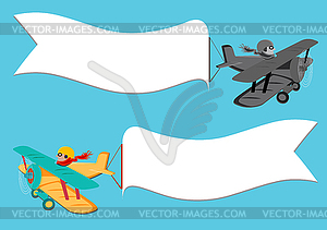 Flying vintage plane with banner - vector image