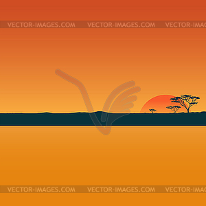 Landscape with sunset in desert - vector image