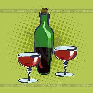 Bottle for wine and two glasses - vector clip art