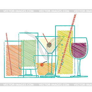 Alcohol drinks and cocktails in glasses - vector image