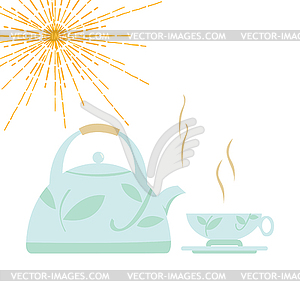 Kettle with boiling water and cup - royalty-free vector image