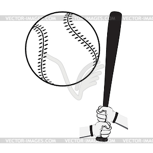 Hands holding baseball bat and big ball - vector image