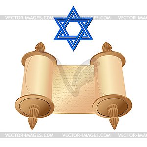 Old scroll with star of David - vector image