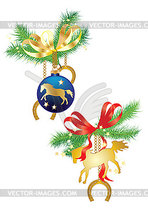 Christmas balls and horses - royalty-free vector clipart