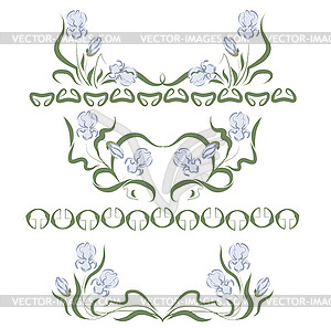 Vignette with blue irises - color vector clipart