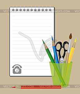 Блокнот и чертежные принадлежности - изображение в векторном формате