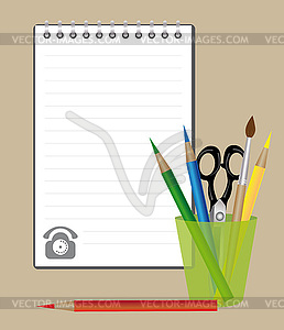 Notepad and drawing supplies - vector clip art