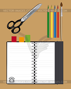 Notebook scissors and pencils - vector clipart