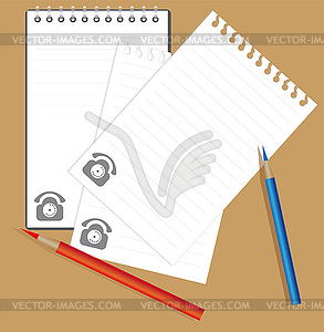 Notebook and colored pencils - vector image