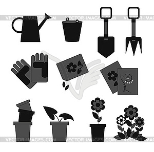 Icons working in garden - vector clipart