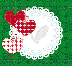 Decorative background with hearts and lace - vector image