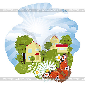 Summer rural landscape - vector clipart