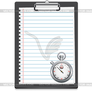 Clipboard with paper and stopwatch - vector clipart