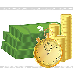 Money and stopwatch - vector image