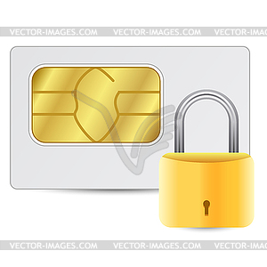 Sim card with golden lock - vector clip art