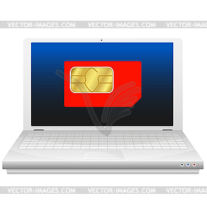 Laptop with sim card - vector clipart